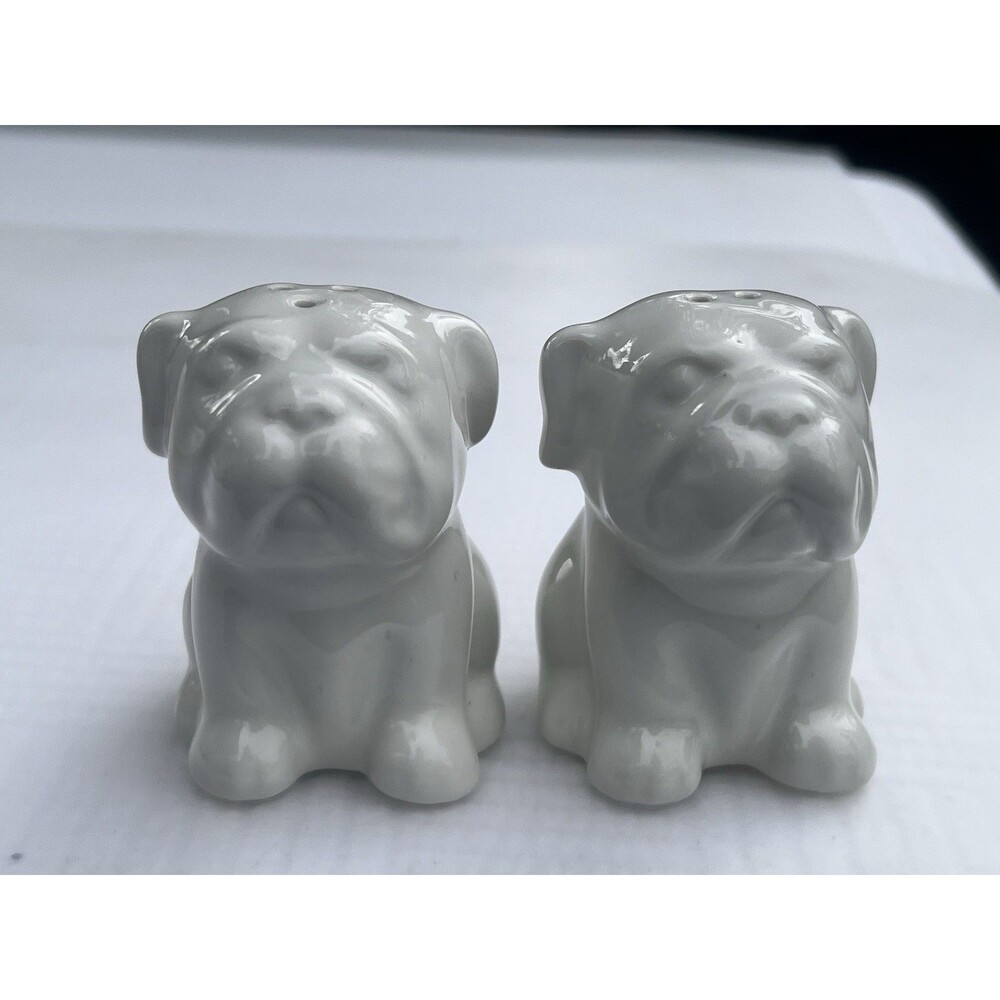 Bulldog Salt Pepper Shakers White Dog Pair Glossy Kitchen Decor Target